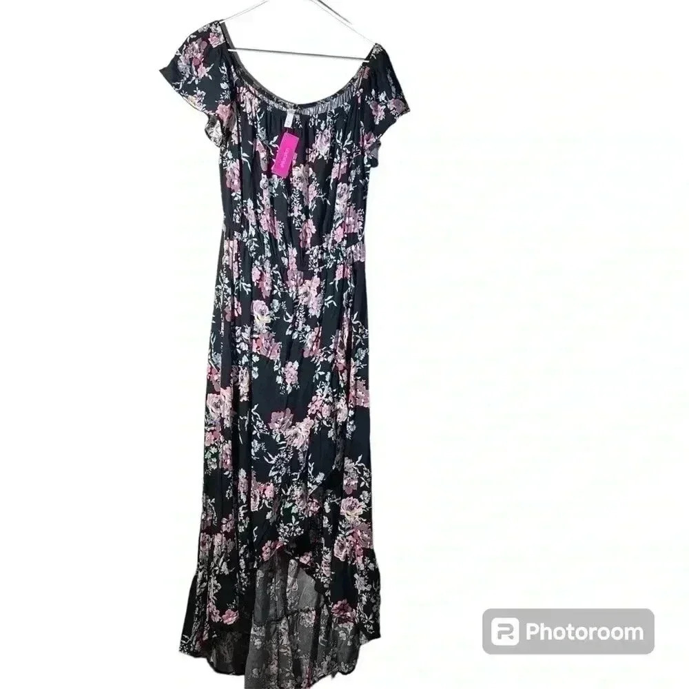 hxilaration maxi floral printed dress black and pink size Medium - Picture 3 of 5